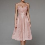 Abito da cocktail da donna - Scollo a V - Spalline sottili - Taglio midi svasato - Tessuto lucido