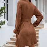 Abito in maglia da donna - Maglia a coste - Maniche lunghe - Vestibilità ampia - Cintura in vita