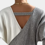 Abito in maglia da donna - Taglio aderente - Scollo a V stile avvolgente - Maniche lunghe con bottoni