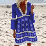 Abito da donna - Scollo a V profondo - Maniche svasate a 3/4 - Vestibilità ampia e leggera