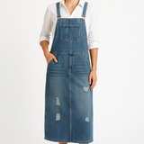 Abito in denim da donna – Vestibilità rilassata – Spalline regolabili – Dettagli effetto consumato – Lunghezza midi