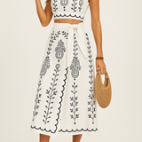 Completo due pezzi da donna: top corto senza maniche e gonna midi avvolgente e ariosa