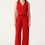 Completo da donna: gilet e pantaloni a gamba larga – taglio aderente – dettagli in pizzo – tessuto traspirante