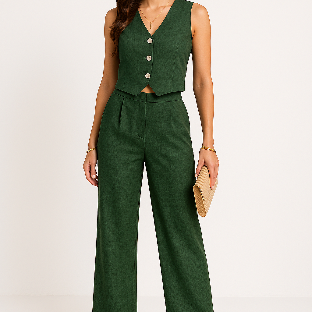 Gilet da donna – Taglio aderente – Scollo a V – Abbottonato – Orlo corto strutturato