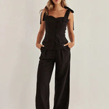 Completo da ufficio in due pezzi senza maniche in cotone nero