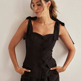 Completo da ufficio in due pezzi senza maniche in cotone nero