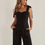 Completo da ufficio in due pezzi senza maniche in cotone nero