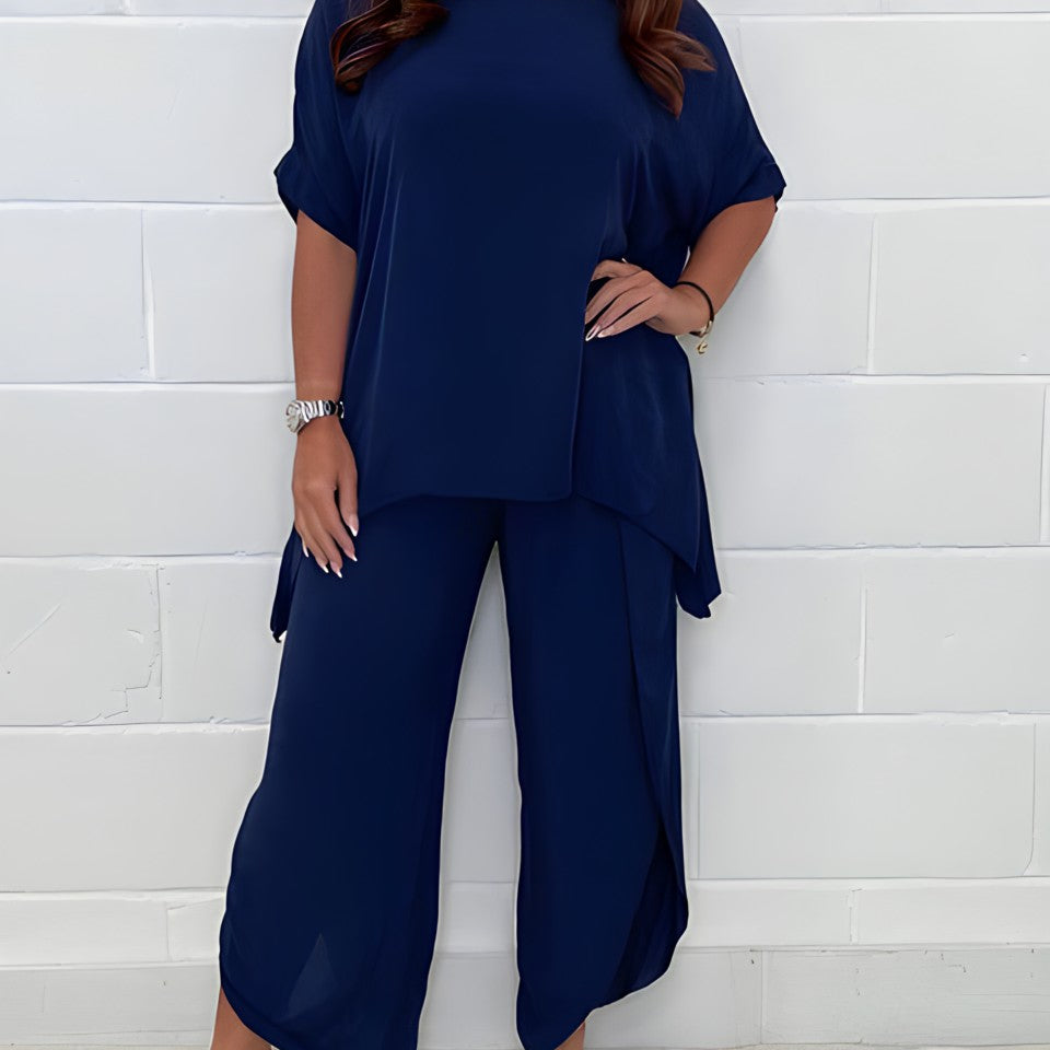 Completo casual da donna - Maglia ampia a maniche corte - Pantaloni larghi e fluidi