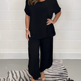 Completo casual da donna - Maglia ampia a maniche corte - Pantaloni larghi e fluidi