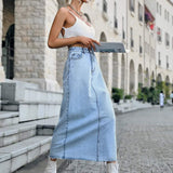 Gonna lunga da donna - Vita alta - Taglio dritto - Denim resistente - Stile casual