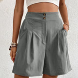 Pantaloncini da donna - Vita alta - Gamba larga - Pieghe eleganti - Tasche laterali