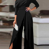 Tuta da donna - Spalle scoperte - Maniche lunghe - Vita drappeggiata - Taglio svasato