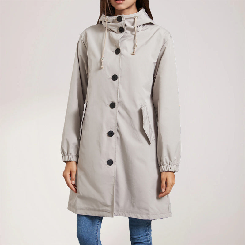 Trench da donna – Idrorepellente – Vestibilità comoda – Cappuccio – Lunghezza al ginocchio