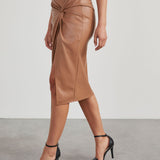 Gonna a tubino da donna – Taglio aderente – Effetto pelle – Vita drappeggiata – Spacco laterale midi