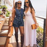 Completo da ufficio in due pezzi con pantaloncini senza maniche e scollo a O in denim