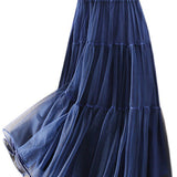 Gonna midi da donna – Tulle leggero – Vita arricciata – Taglio fluido con volant a strati