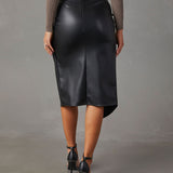 Gonna a tubino da donna – Taglio aderente – Effetto pelle – Vita drappeggiata – Spacco laterale midi