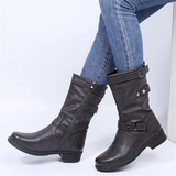 Stivali da donna - Punta tonda - Fibbie decorative - Cerniera laterale