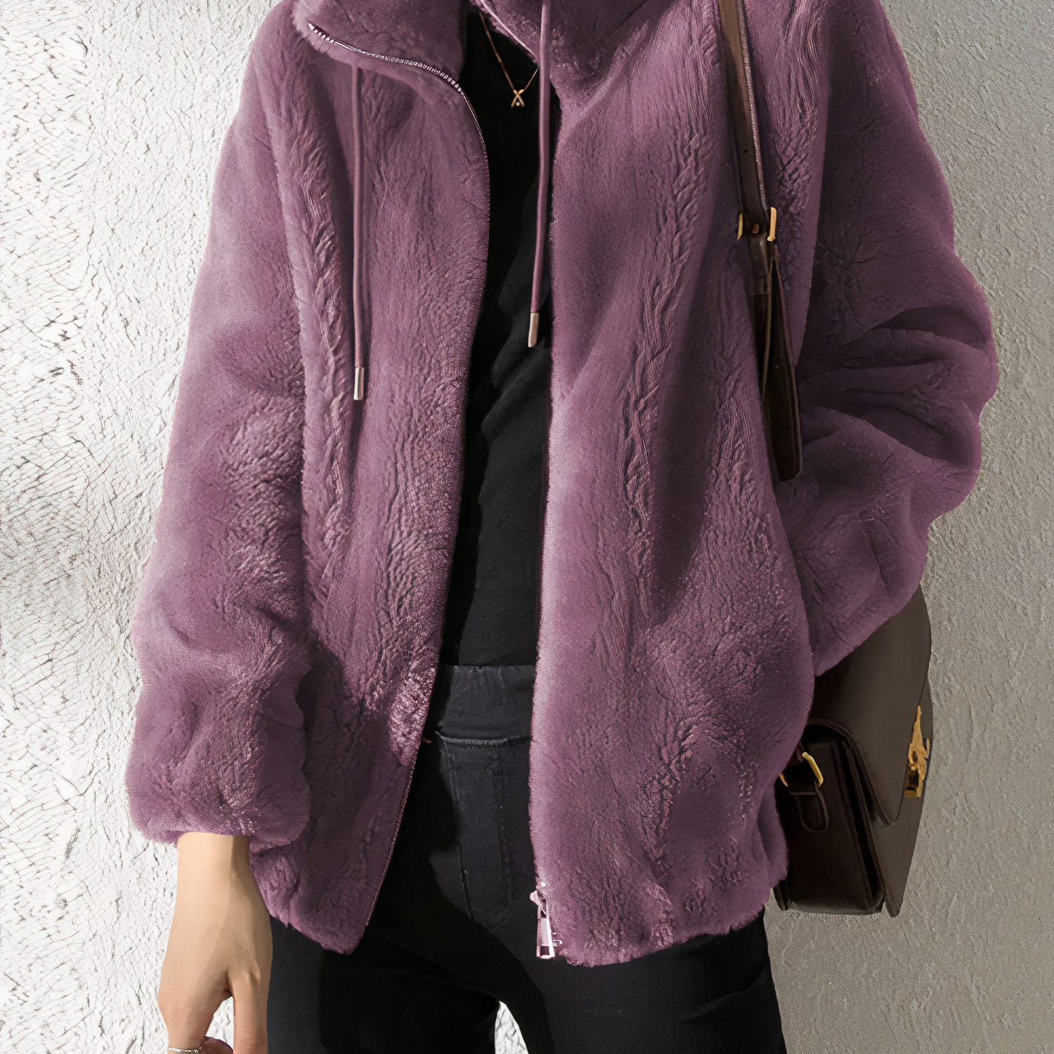 Elegante, oversize e caldo cappotto in pile da donna