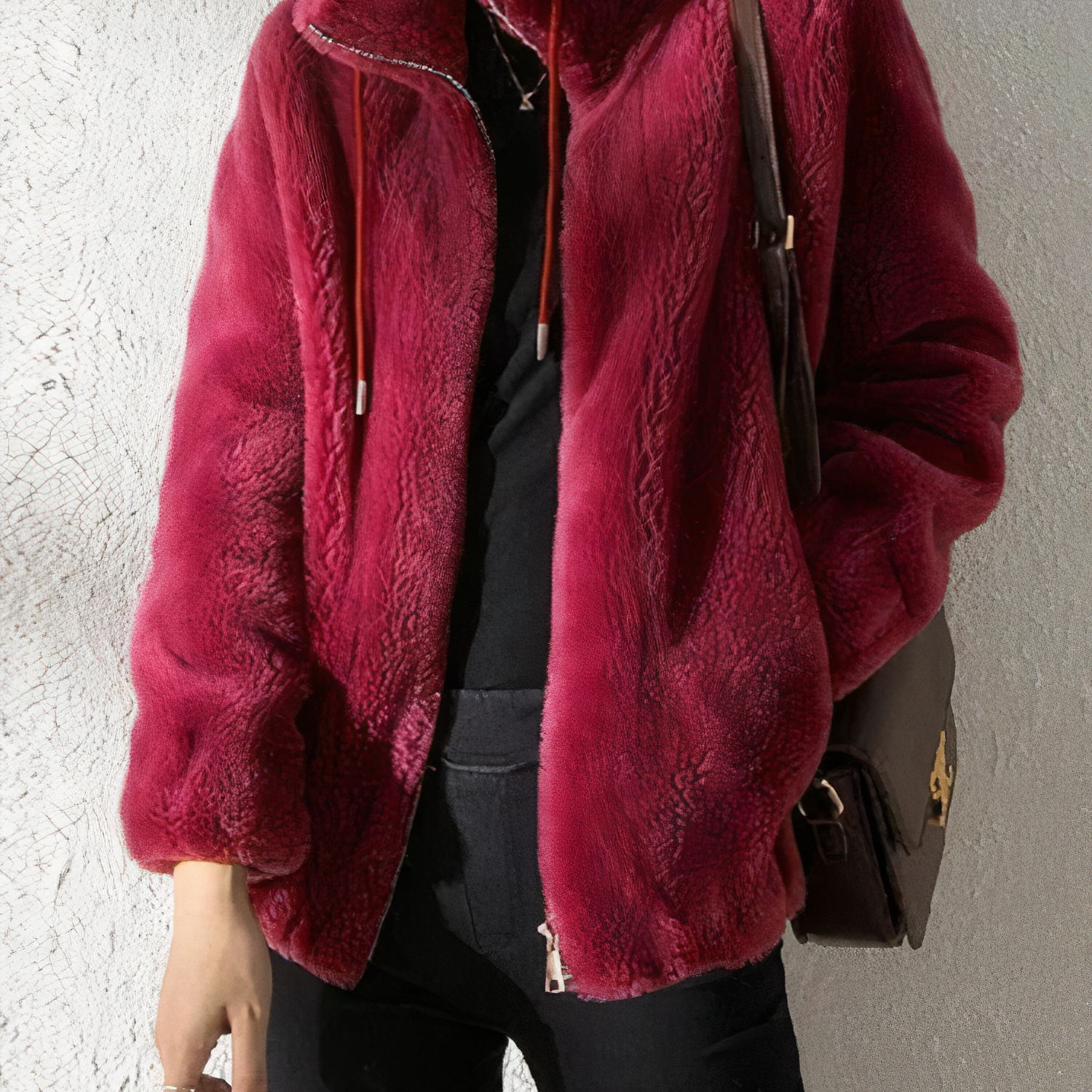Elegante, oversize e caldo cappotto in pile da donna