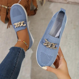 Sneakers slip-on da donna - Maglia traspirante - Suola spessa e confortevole - Catena decorativa