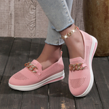 Sneakers slip-on da donna - Maglia traspirante - Suola spessa e confortevole - Catena decorativa
