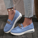 Sneakers slip-on da donna - Maglia traspirante - Suola spessa e confortevole - Catena decorativa