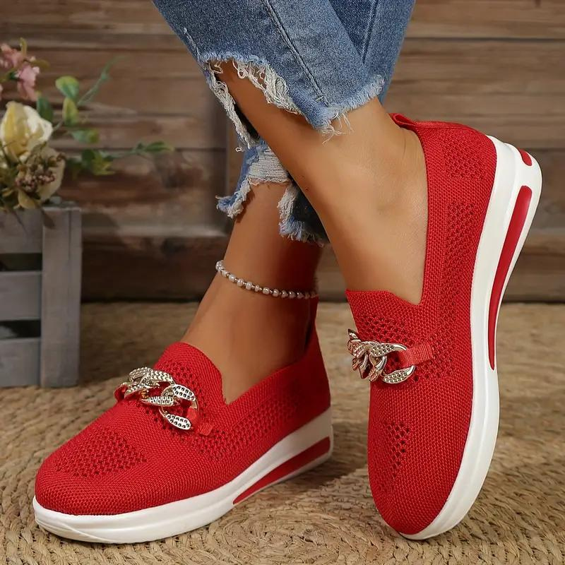 Sneakers slip-on da donna - Maglia traspirante - Suola spessa e confortevole - Catena decorativa