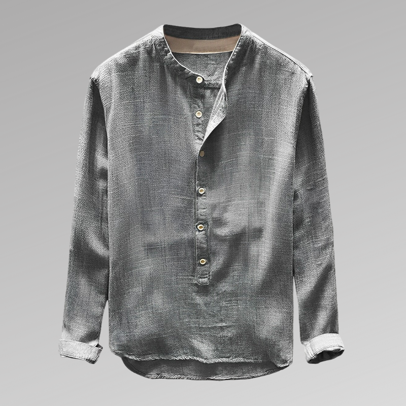 Kjer - Elegante camicia girocollo senza colletto realizzata con materiali sostenibili