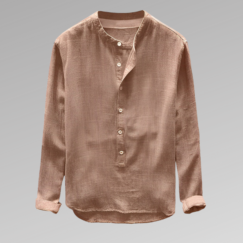 Kjer - Elegante camicia girocollo senza colletto realizzata con materiali sostenibili
