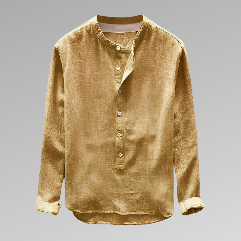 Kjer - Elegante camicia girocollo senza colletto realizzata con materiali sostenibili