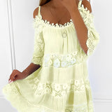 Laja - Nuovo mini abito bohémien con scollo rotondo da donna