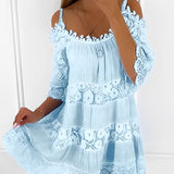 Laja - Nuovo mini abito bohémien con scollo rotondo da donna