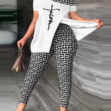 Completo da donna – Top rilassato con spalle scoperte – Pantaloni aderenti con fantasia – Tessuto leggero