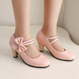 Scarpe con tacco da donna – Punta chiusa – Doppio cinturino – Elegante fiocco