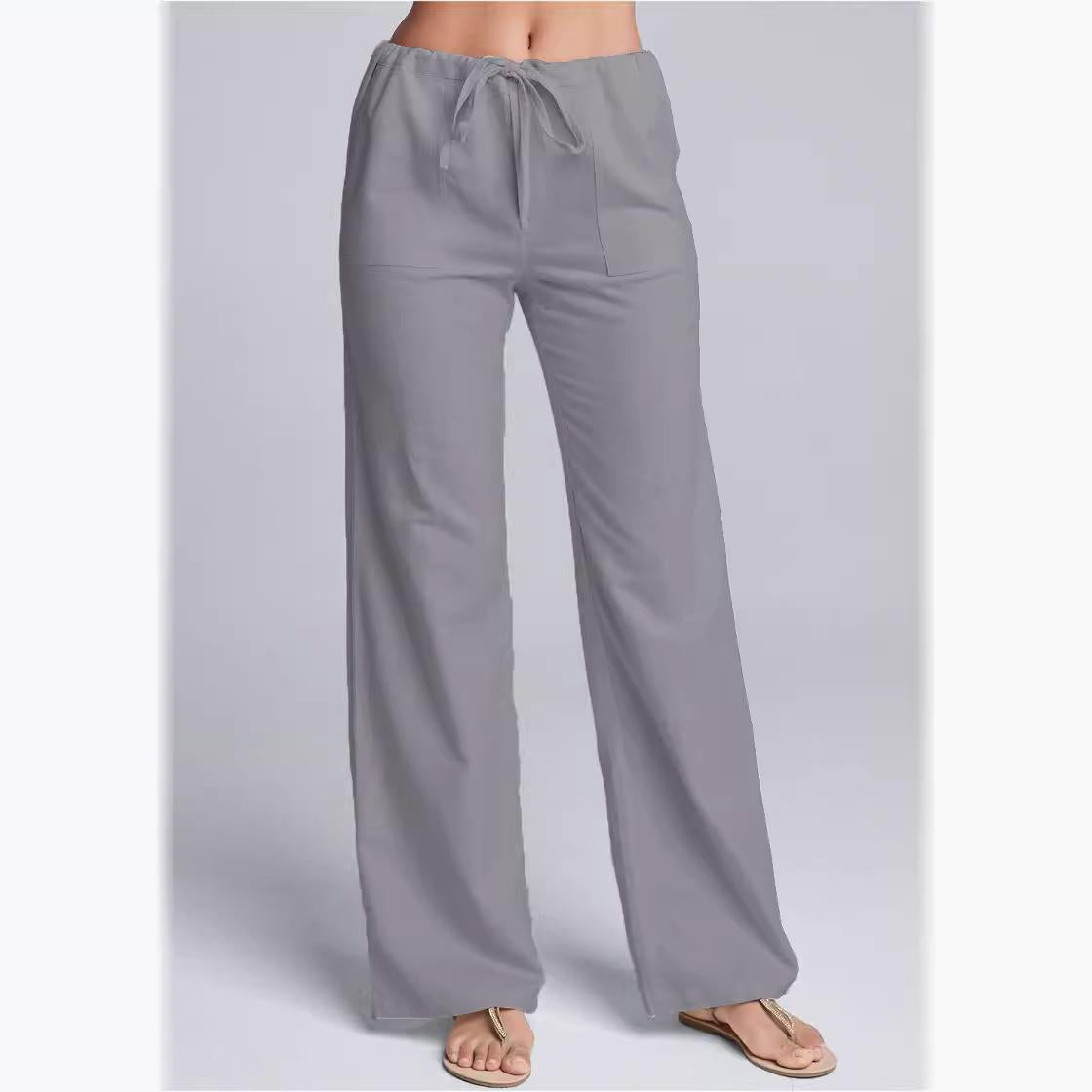Pantaloni casual da donna – Vestibilità ampia – Tessuto traspirante – Vita elasticizzata con coulisse