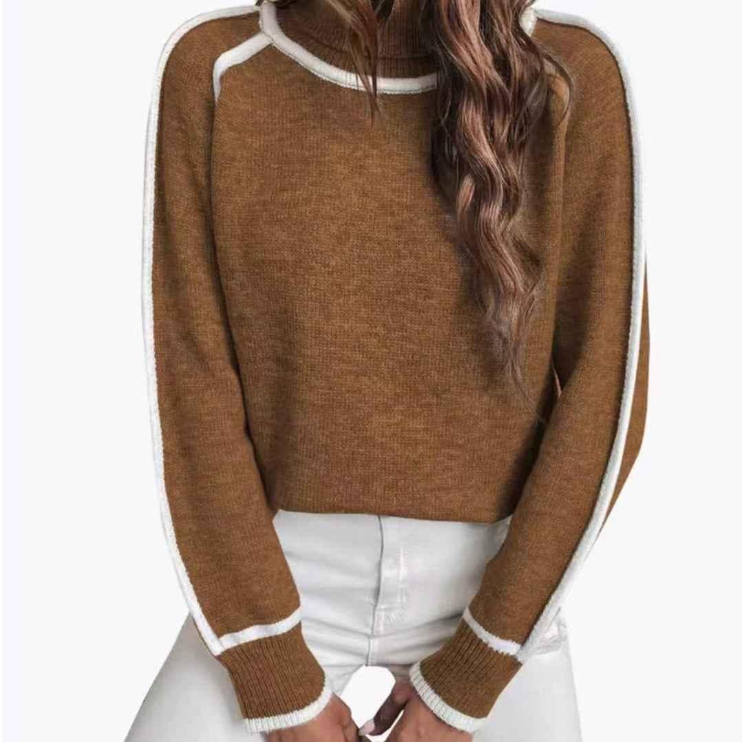 Felpa da donna – Vestibilità rilassata – Collo alto – Maniche a righe a contrasto