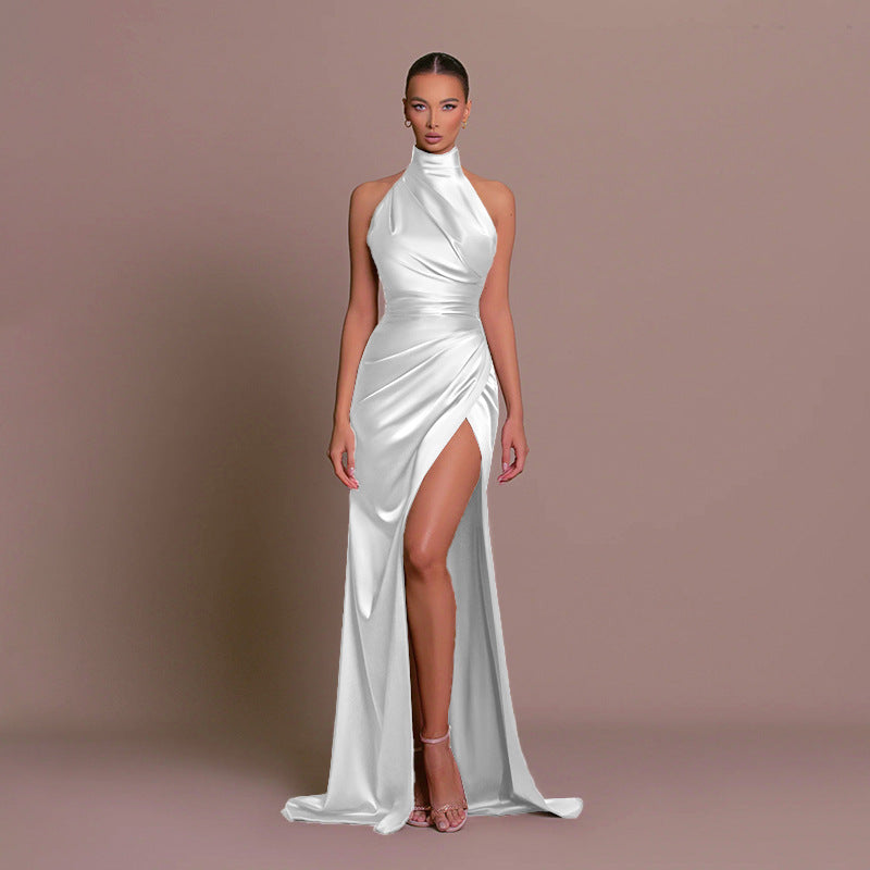Elegante abito senza schienale per donna - Spacco alto - Finitura satinata