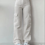 Pantaloni cargo da donna - Vita alta - Vestibilità ampia - Tasche laterali funzionali