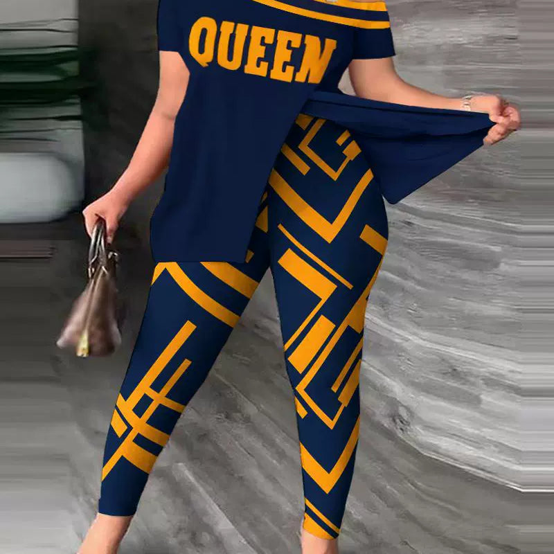 Completo da donna – Top rilassato con spalle scoperte – Pantaloni aderenti con fantasia – Tessuto leggero