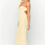 Abito da donna – Maglia senza spalline – Taglio aderente – Schiena scoperta con dettaglio intrecciato – Lungo