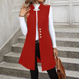 Gilet senza maniche da donna – Taglio aderente – Lana – Collo strutturato – Lunghezza al ginocchio