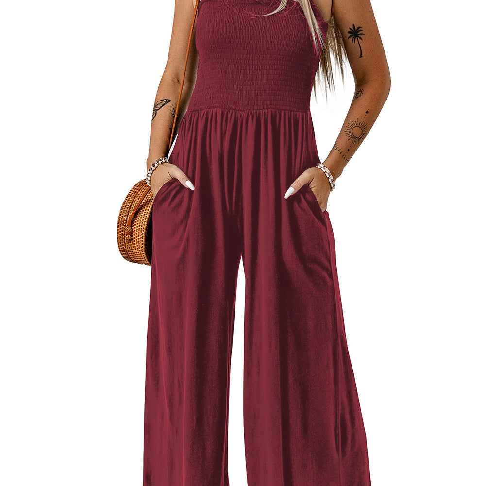 Tuta da donna – Spalle scoperte – Top arricciato – Gamba larga – Tessuto in maglia – Tasche