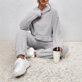 Completo due pezzi da donna – Felpa con cappuccio oversize – Pantaloni a gamba larga – Tessuto morbido peluche