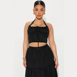 Gonna lunga da donna – Vita alta – Taglio fluido – Tessuto leggero – Volant a strati