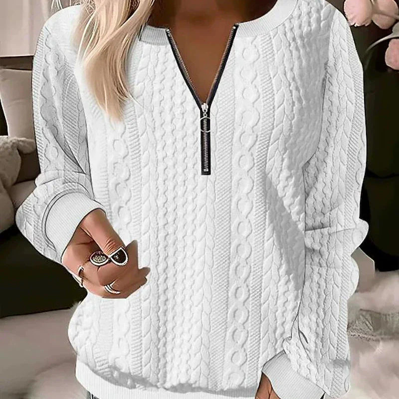 Felpa da donna - Maglia testurizzata - Vestibilità comoda - Collo con cerniera - Maniche lunghe