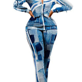 Completo due pezzi pantaloni da donna – Vestibilità slim – Stampa animalier – Cerniera frontale