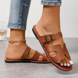 Sandali da donna – Pelle sintetica – Punta aperta – Suola piatta – Cinturino regolabile