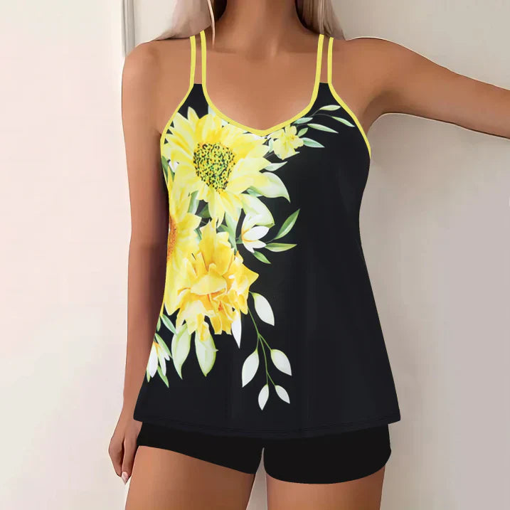 Tankini da donna – Set 2 pezzi – Scollo a V – Spalline sottili – Vestibilità comoda