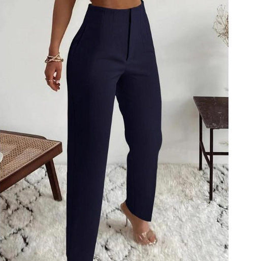 Pantaloni da donna – Vestibilità slim – Vita alta – Eleganti pieghe – Tessuto fluido di alta qualità